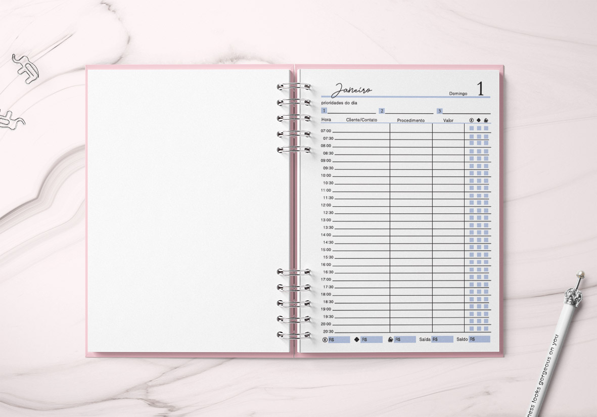 Agenda Profissional 2026 para Agendamento | Harmonia 1 dia por página - AZUL